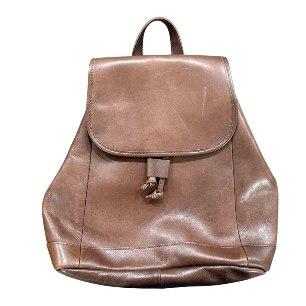 NWOT Vintage LL Bean Town and Field Rucksack Brown Leather Drawstring Backpack